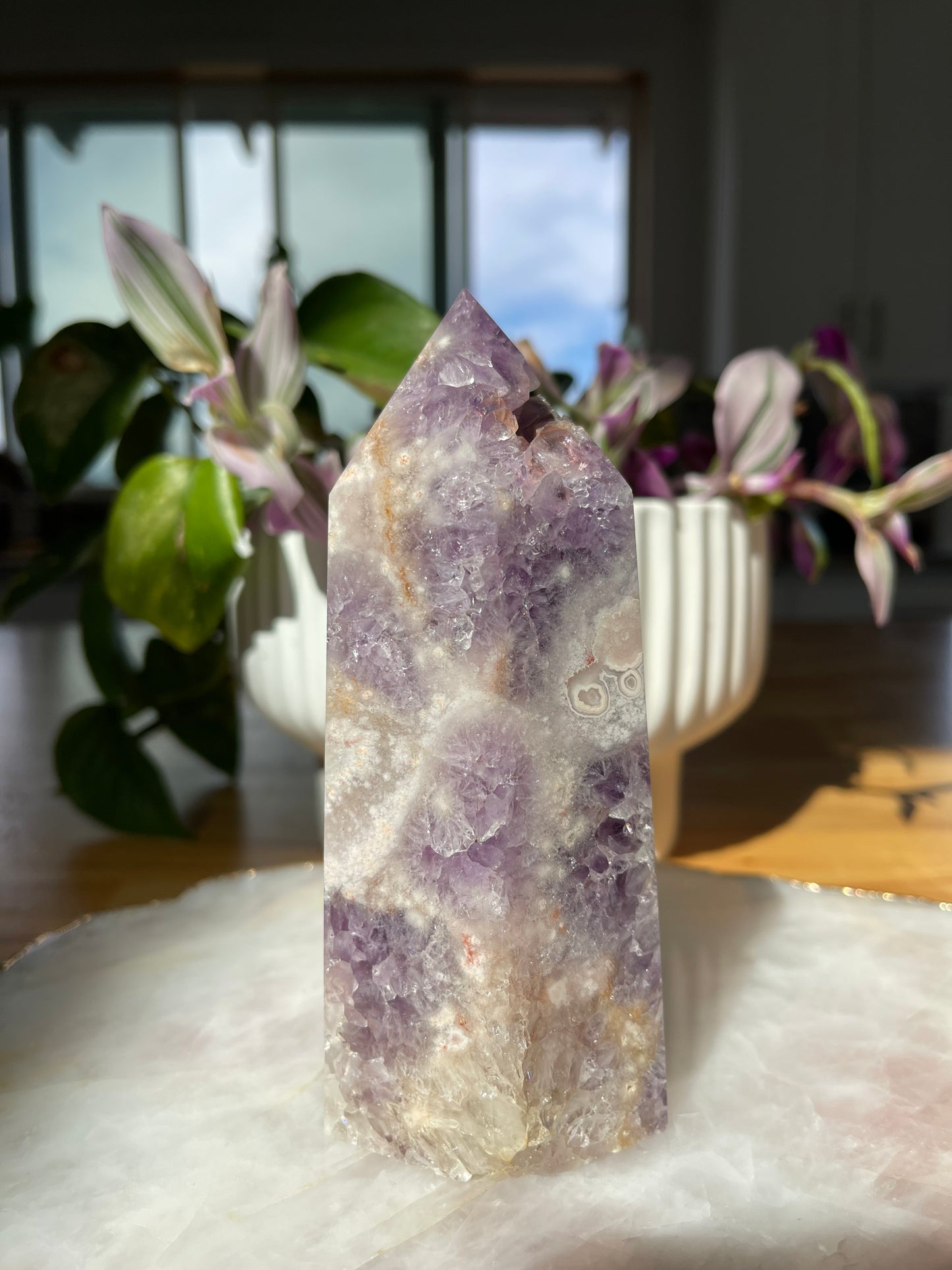 Amethyst x Pink Amethyst x Flower Agate Tower - 5.5 inch