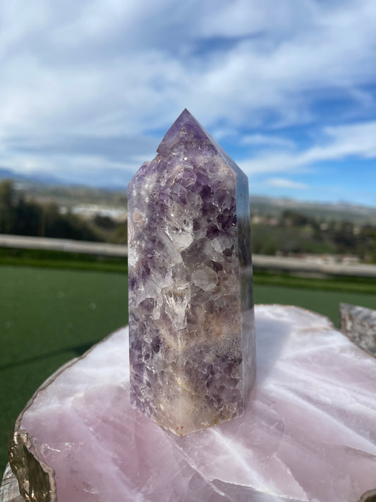 Amethyst x Pink Amethyst x Flower Agate Tower - 5.5 inch