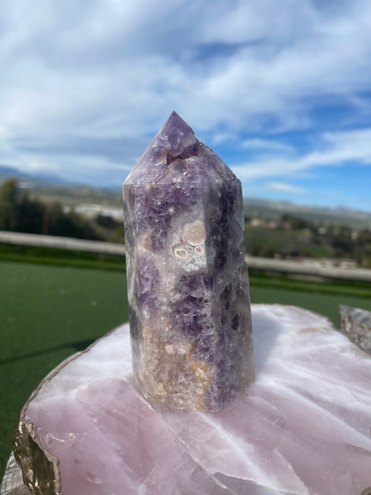 Amethyst x Pink Amethyst x Flower Agate Tower - 5.5 inch