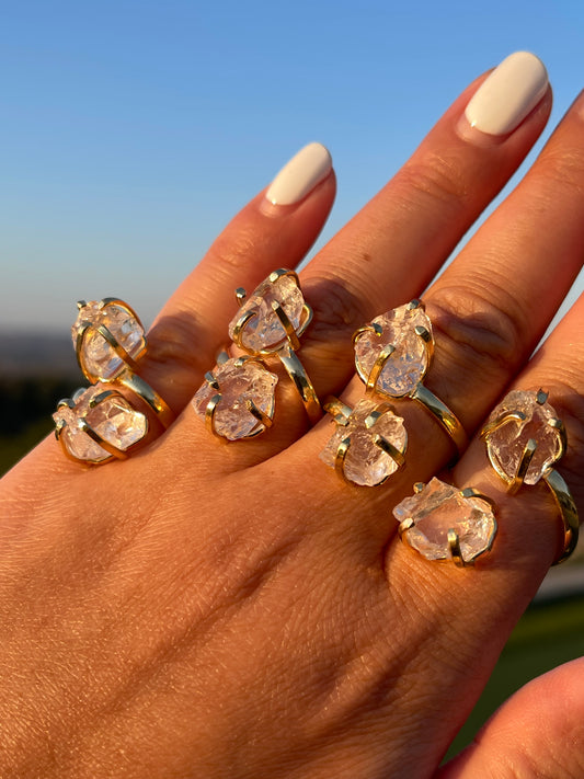 Clear Quartz - Adjustable Gold Plated Ring